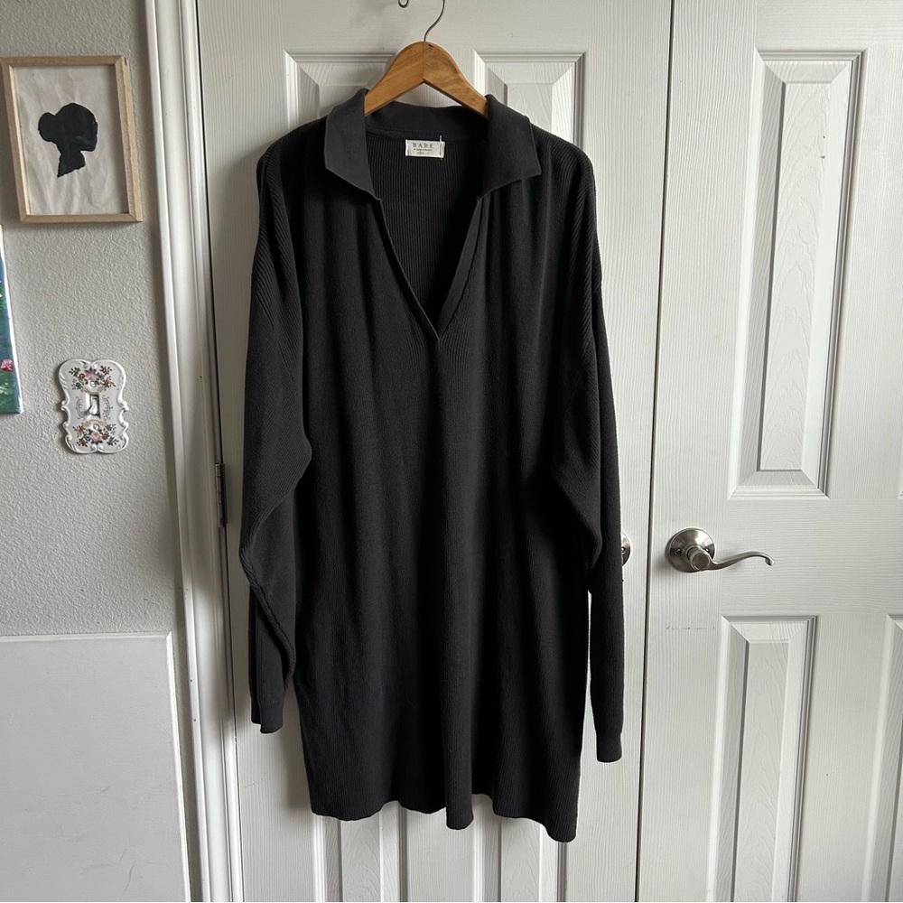 Charlie Holiday charcoal grey long sleeve ribbed oversized sweater dress